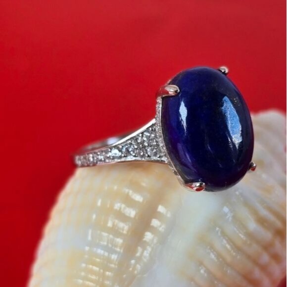 Natural Lapis Lazuli & CZ 925 Sterling Silver Ring - Picture 8 of 8
